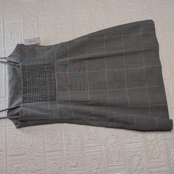 287-NWT Wilfred Gray and Tan Plaid Strapless Dress - Picture 6 of 8